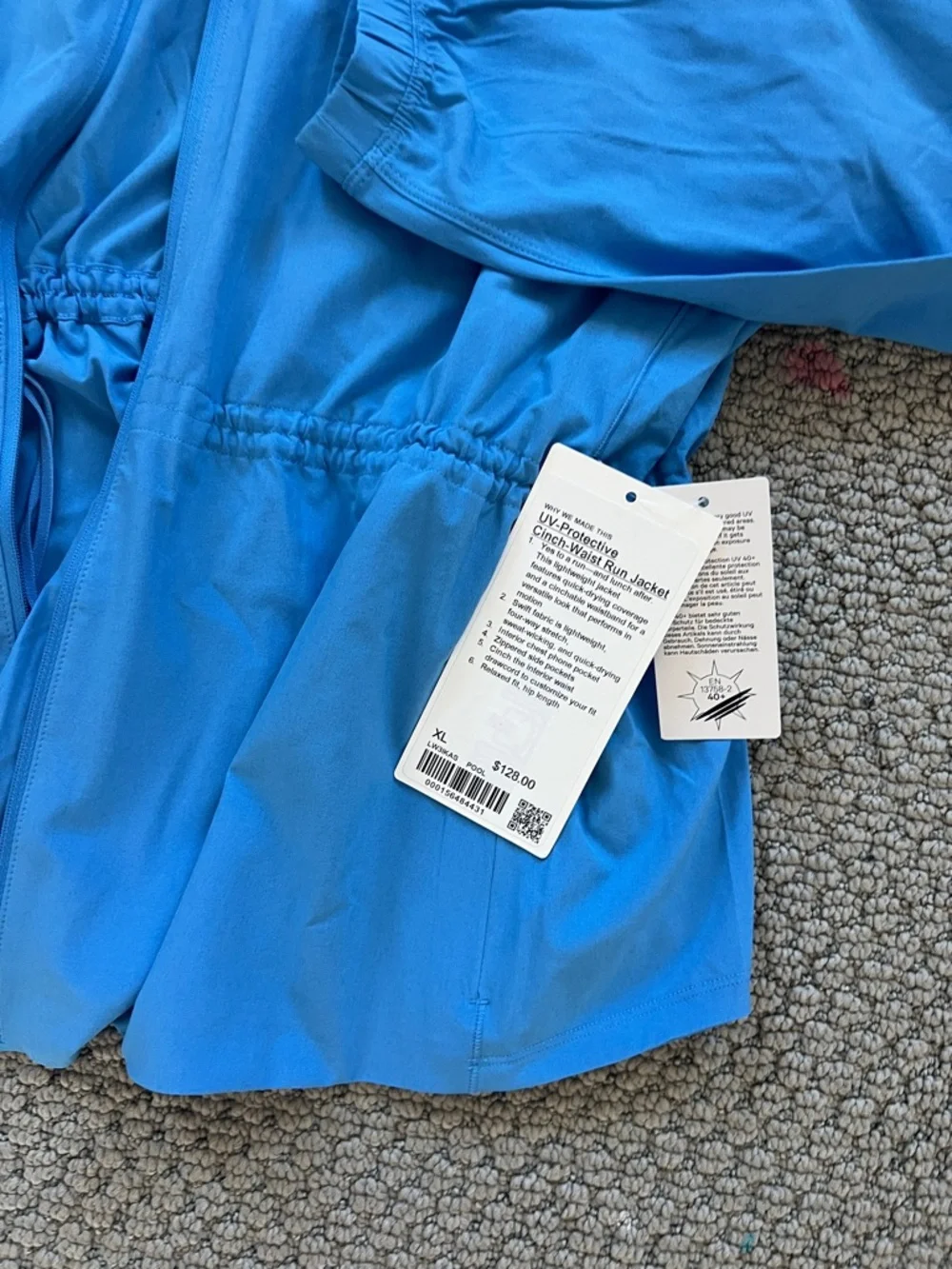 Bright UV Protective Blue Cinch-Waist Running Zip Jacket size extra large XL